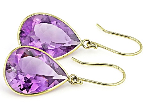 Purple Amethyst 14k Yellow Gold Dangle Earrings 15.00ctw