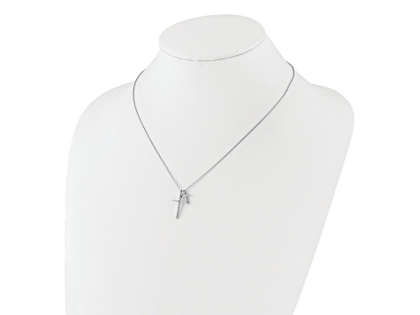 Rhodium Over Sterling Silver with Cubic Zirconia Double Cross 18