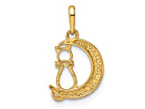 14K Yellow Gold Childrens Cubic Zirconia Cat and Moon Pendant