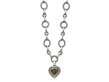 Picture of Sterling Silver Antiqued with 14K Accent Black Diamond Heart Drop Necklace
