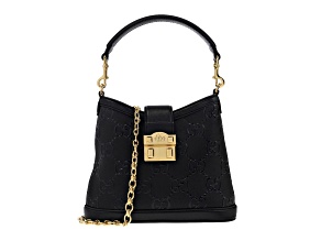 Gucci GG Black Embossed Pebbled Leather Gold Chain Shoulder Bag
