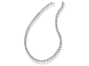 Clear Cubic Zirconia, Rhodium Plated over Sterling Silver 5mm Round Tennis Necklace