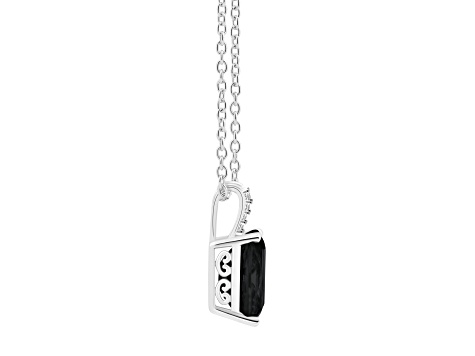 10x8mm Emerald Cut Black Onyx With Diamond Accents Rhodium