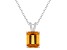 10x8mm Emerald Cut Citrine With Diamond Accents Rhodium Over Sterling Silver Pendant with Chain