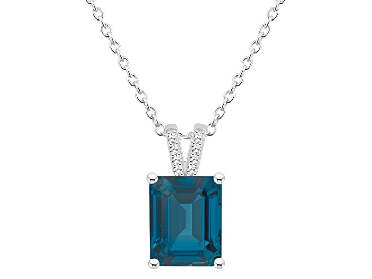 10x8mm Emerald Cut London Blue Topaz With Diamond Accents Rhodium