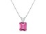 10x8mm Emerald Cut Pink Topaz With Diamond Accents Rhodium Over Sterling Silver Pendant with Chain