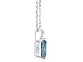 10x8mm Emerald Cut Sky Blue Topaz With Diamond Accents Rhodium Over Sterling Silver Pendant w/ Chain