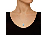 10x8mm Emerald Cut Sky Blue Topaz With Diamond Accents Rhodium Over Sterling Silver Pendant w/ Chain