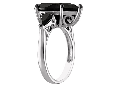 Sterling Silver Pear Shape Black Spinel Ring 7.0ctw
