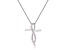 Round Pink Sapphire and White Sapphire Sterling Silver Cross Pendant With Chain