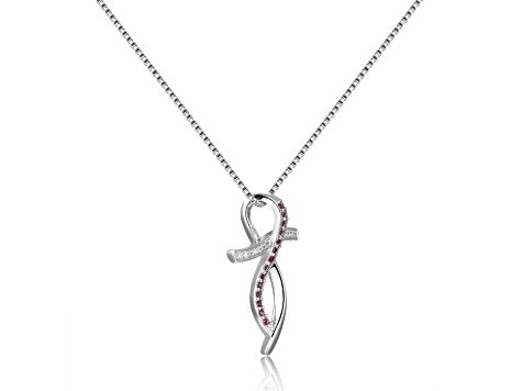 Round Ruby and White Sapphire Sterling Silver Cross Pendant With Chain