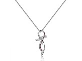 Round Ruby and White Sapphire Sterling Silver Cross Pendant With Chain