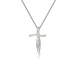 Round Yellow Sapphire and White Sapphire Sterling Silver Cross Pendant With Chain