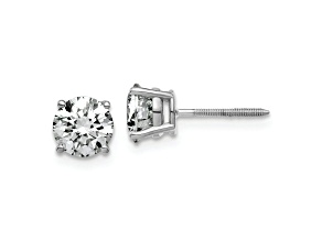 Rhodium Over 14K White Gold 1.75ct. 6.0mm Round G H I True Light Moissanite Screwback Earrings