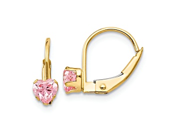 Picture of 14k Yellow Gold Leverback 4mm Pink Cubic Zirconia Earrings