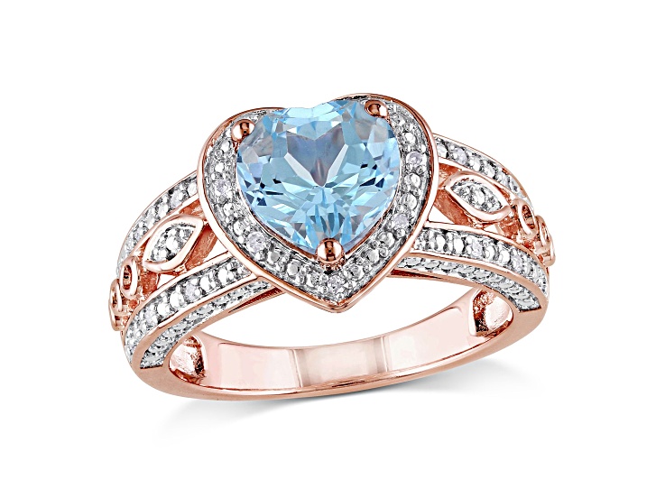 2ctw Sky Blue Topaz and.10ctw Diamond Heart Ring in 18K Rose Gold Over Sterling Silver