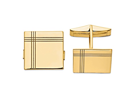 14K Yellow Gold Men's Square with Line Design Cuff Links