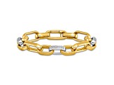 18K Yellow Gold with White Rhodium Diamond Oval 8-inch Bracelet 0.64ctw