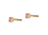 14k Yellow Gold Children's 3mm Pink Tourmaline Simulant Stud Earrings