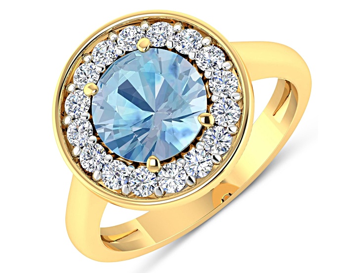 2.38ctw Blue Aquamarine and Diamond 14K Yellow Gold Halo Ring