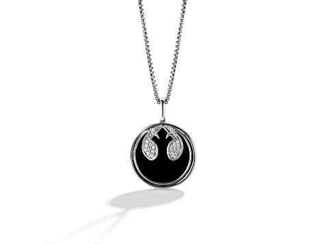 Star Wars™ Fine Jewelry The Rebel White Diamond Accent & Black Onyx Rhodium Over Silver Pendant