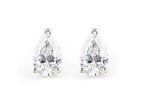 Certified Pear Shape White Lab-Grown Diamond E-F SI 18k White Gold Stud Earrings 1.00ctw