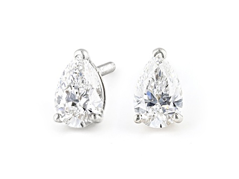 Certified Pear Shape White Lab-Grown Diamond E-F SI 18k White Gold Stud Earrings 1.00ctw