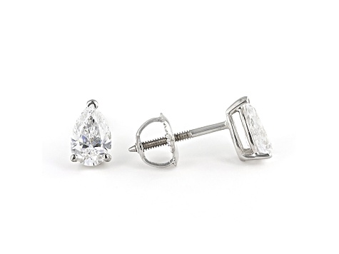 Pear Shape White Lab-Grown Diamond 18k White Gold Stud Earrings 1.00ctw