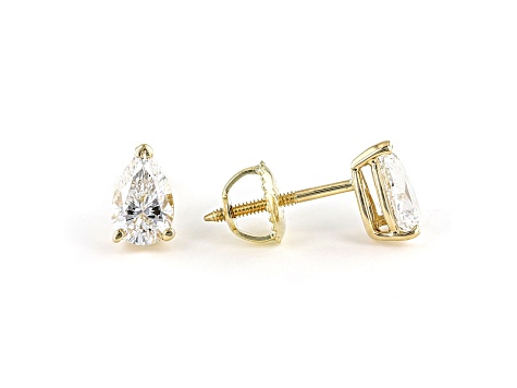 Certified Pear Shape White Lab-Grown Diamond E-F SI 18k Yellow Gold Stud Earrings 1.00ctw