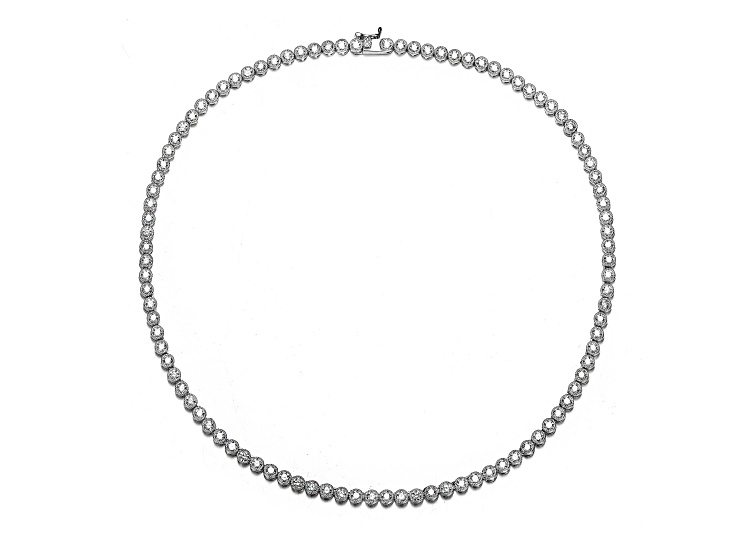 Clear Cubic Zirconia, Rhodium Plated over Sterling Silver Milgrain Bezel Tennis Necklace