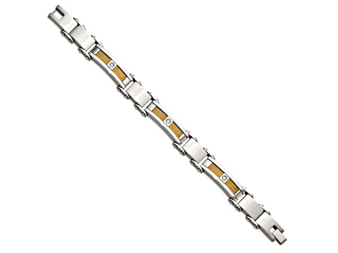 White Cubic Zirconia Stainless Steel Polished Yellow IP Plated Men's Bracelet