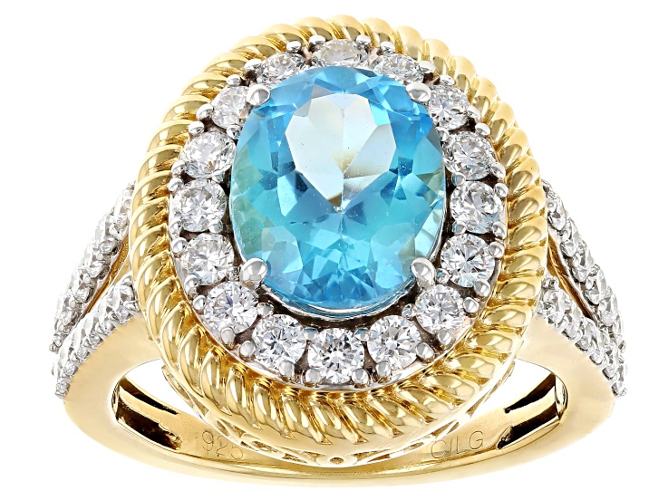 Blue Topaz And White Lab-Grown Diamond 14k Yellow Gold Over  display picture 1