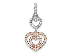 14k White Gold and 14k Rose Gold Diamond Hearts Dangle Pendant