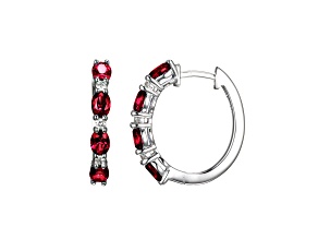 Red Lab Created Ruby Rhodium Over Sterling Silver Hoop Earrings