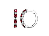Red Lab Created Ruby Rhodium Over Sterling Silver Hoop Earrings