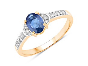 Blue Sapphire and White Diamond 10K Yellow Gold Ring 1.05ctw
