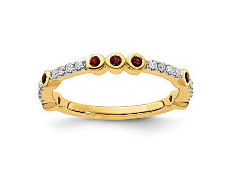 14K Yellow Gold Stackable Expressions Lab Created Ruby and Diamond Ring 0.18ctw