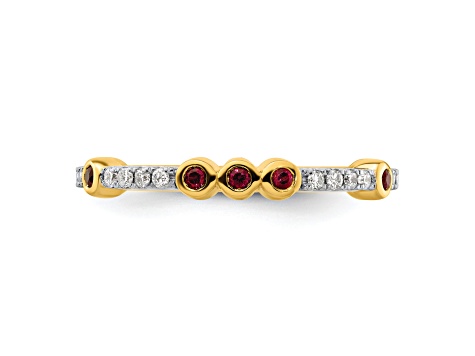 14K Yellow Gold Stackable Expressions Lab Created Ruby and Diamond Ring 0.18ctw
