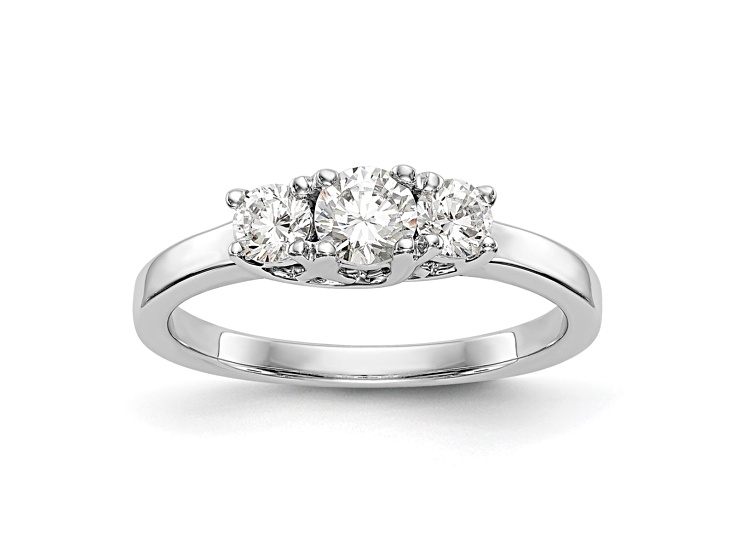 Rhodium Over 14K White Gold Lab Grown Diamond SI1/SI2, G H I, 3-Stone Engagement Ring