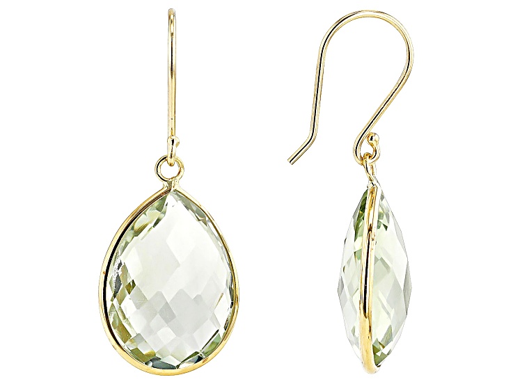 Green Prasiolite 14k Yellow Gold Dangle Earrings 13.00ctw