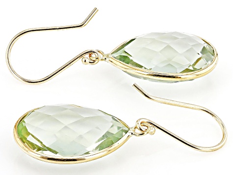 Green Prasiolite 14k Yellow Gold Dangle Earrings 13.00ctw