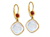 14K Yellow Gold Garnet and Moonstone Leverback Dangle Earrings