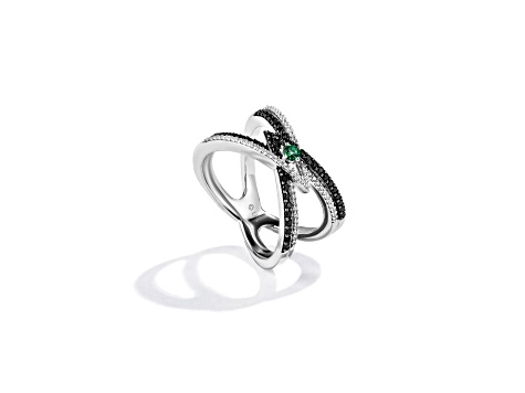 Star Wars™ Fine Jewelry Light X Dark Chrome Diopside & Diamond Rhodium Over Silver Ring 0.57ctw