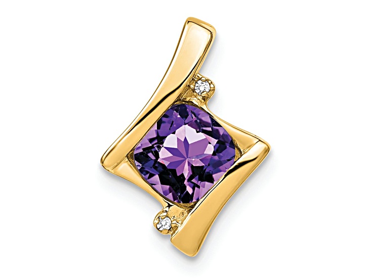10k Yellow Gold 1.25 cttw Amethyst and Accent Diamond Pendant