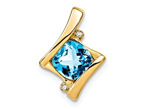 10k Yellow Gold 1.25 cttw Swiss Blue Topaz and Accent Diamond Pendant