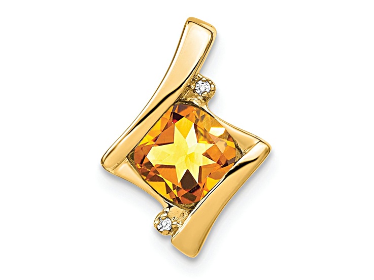 10k Yellow Gold 1.25 cttw Citrine and Accent Diamond Pendant