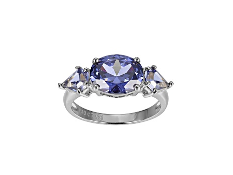 Blue Cubic Zirconia Platinum Over Silver June Birthstone Ring 4.27ctw