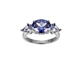 Blue Cubic Zirconia Platinum Over Silver June Birthstone Ring 4.27ctw