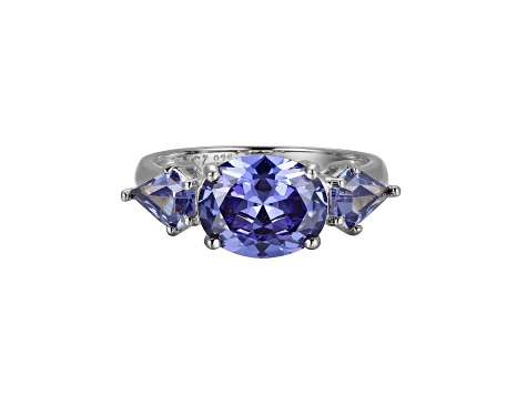Blue Cubic Zirconia Platinum Over Silver June Birthstone Ring 4.27ctw