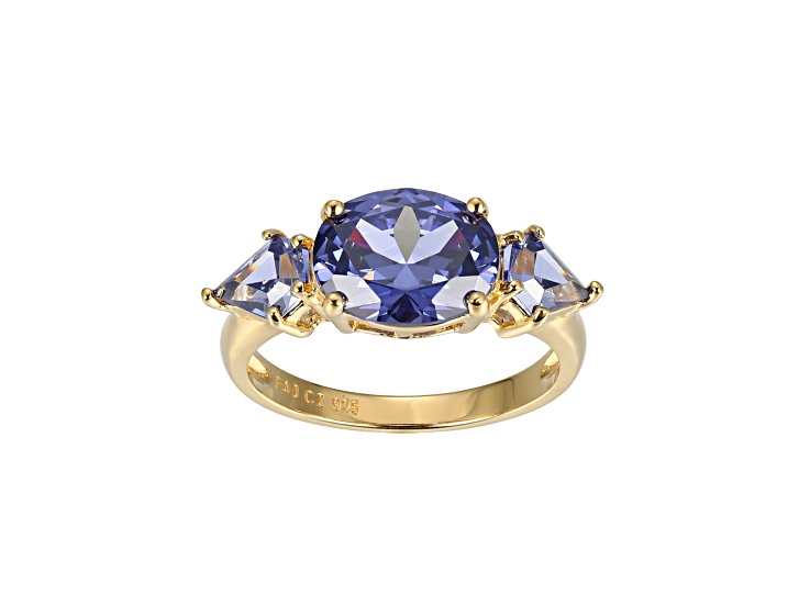 Blue Cubic Zirconia 18k Yellow Gold Over Silver June